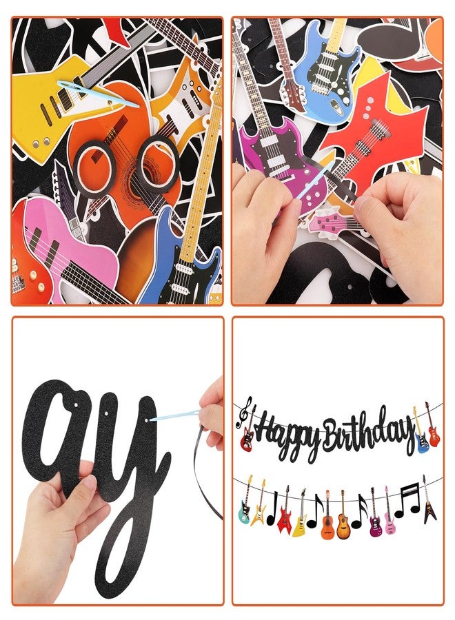 Abilat 2 Pcs Guitar Happy Birthday Party Banner Music Theme Party Backdrop Decorations Guitar Cutout Banner for Rock and Roll Party - Image 4
